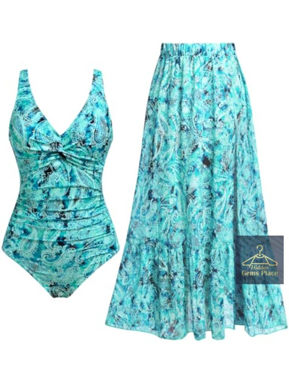Women's Tummy Control One Piece Swimsuit with Cover Up Skirt Full Coverage